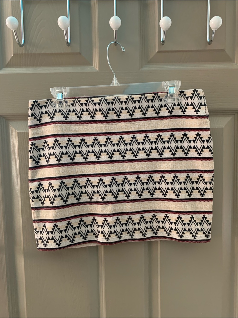 Nollie PacSun Aztec Tribal Jacquard Knit Mini Skirt Size L Cream Black Boho Y2K